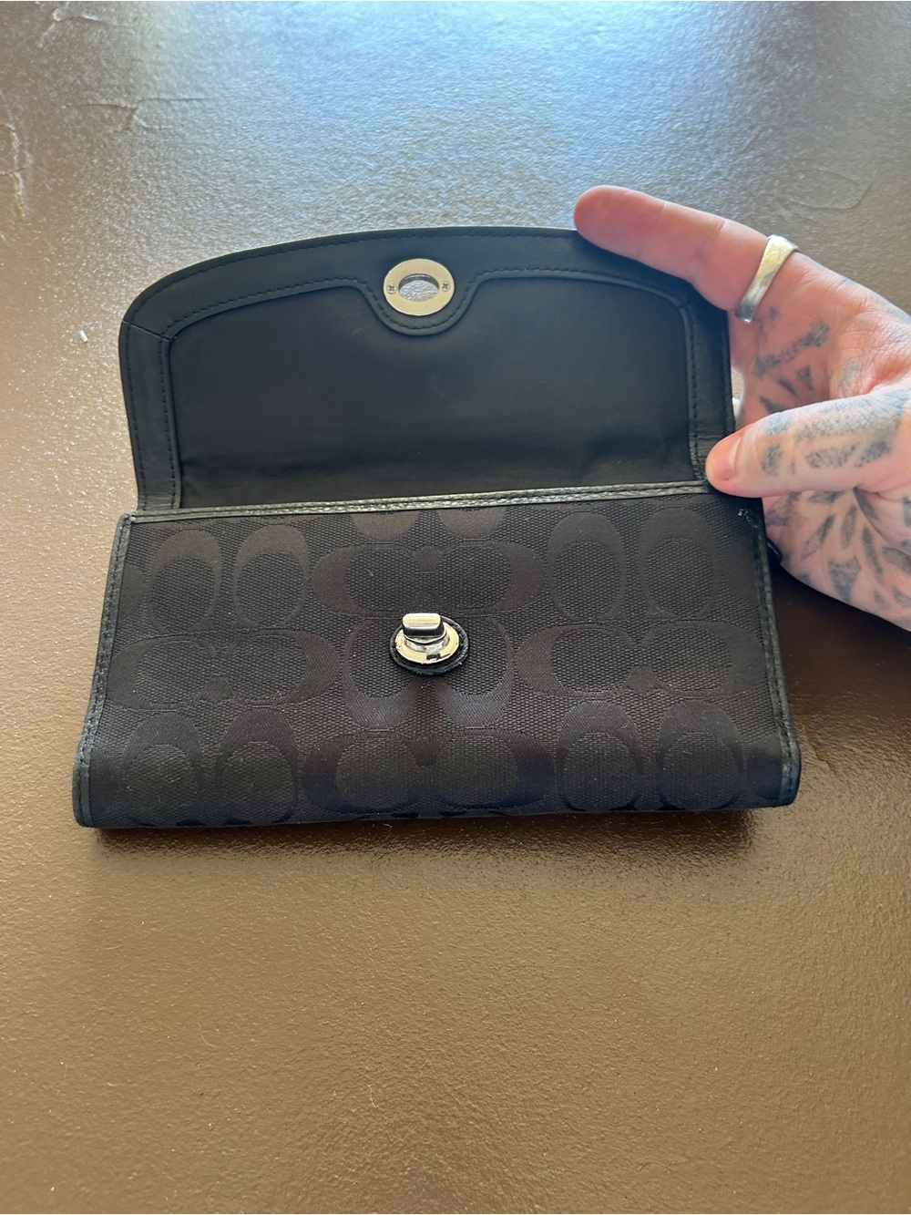 Coach Black Signature Canvas Wallet with Silver Turnlock - Picture 2 of 6